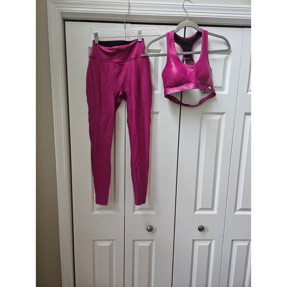 Bombshell Sportswear Magenta Pink Metallic 2 Piece Legging & Sports Bra Set